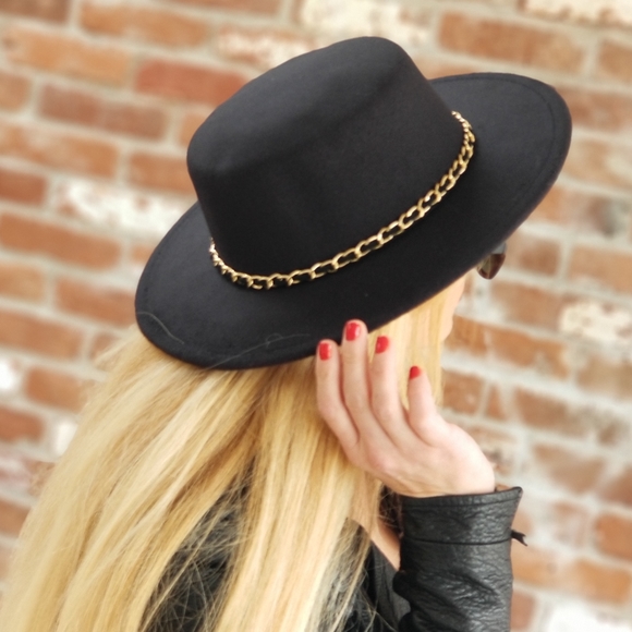 FASHION BRIM HAT W/ CHAIN ACCENT hat - Picture 3 of 5